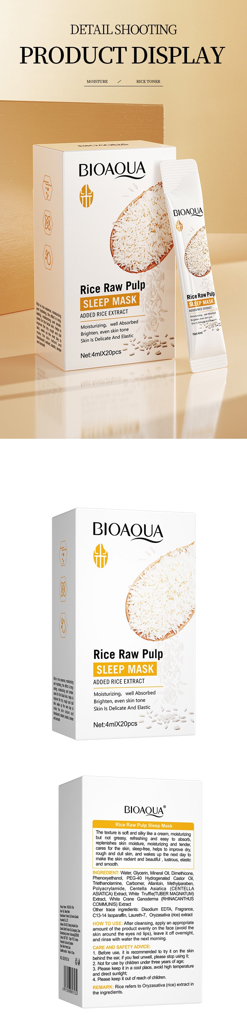 Full English Rice Skincare Set BIOAOUA Rice Puree Series Six-Piece Set Box Cross-Border Wholesale
