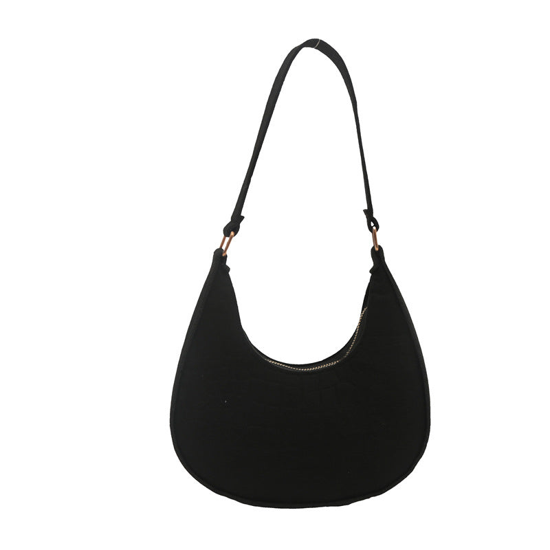 Solid Color Elegant Women's Bag2024Trendy Korean Style Autumn Winter New Stone Pattern Underarm Bag Casual Shoulder Handbag