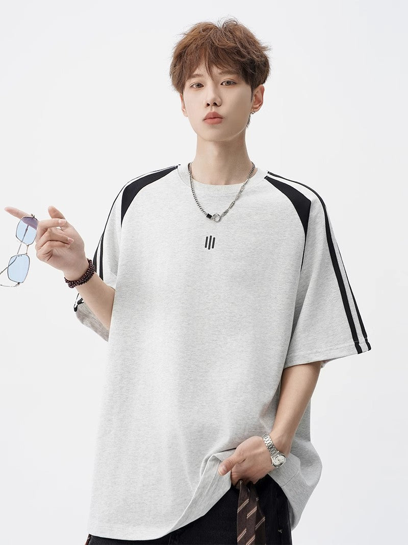 2025New Trendy Ice Silk Short Sleeves t Men's Round Neck Pullover Top Summer American Style Heavy Loose T-Shirt