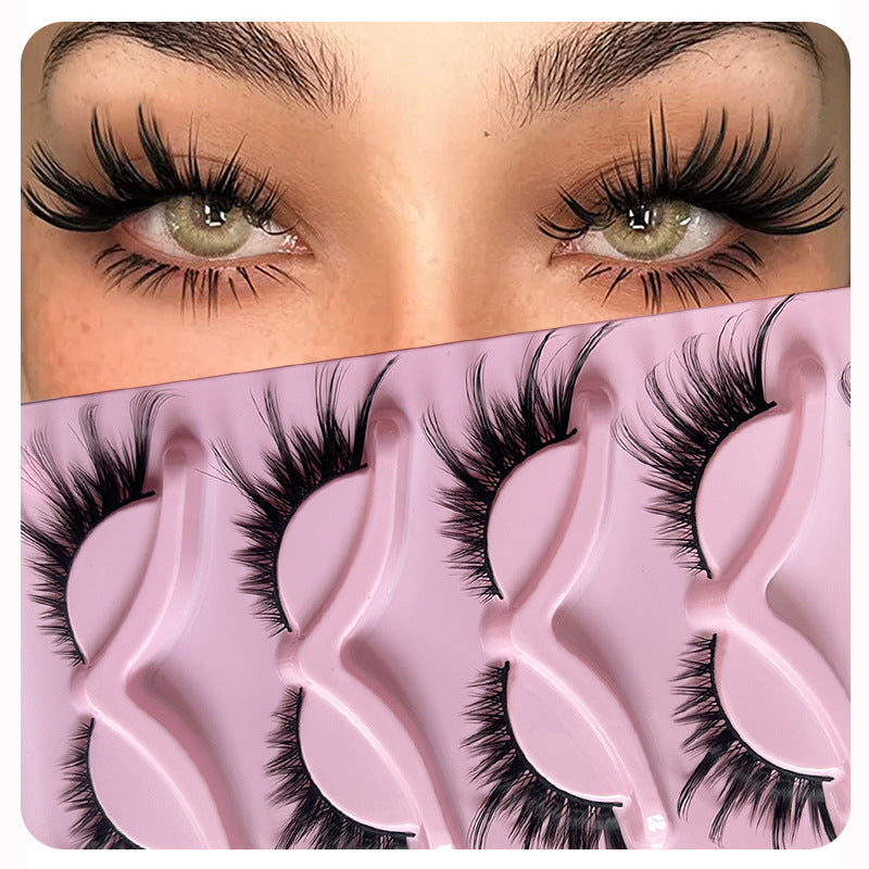 Cross-border shipping European and American style5Pair of Fox Series Slanted False Eyelashes Natural Style One-Piece Black Stem Cat Eye False Eyelashes