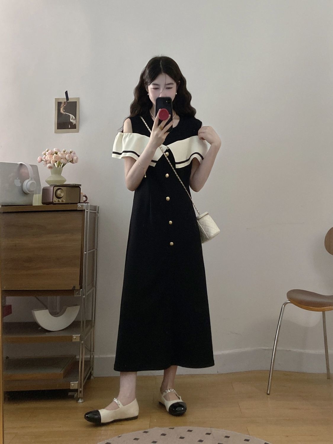Plus Size Fat mm Korean Style Elegant Ruffled Off-Shoulder Short Sleeve Dress Women's Summer Fashionable Youthful Mid-Length Dress