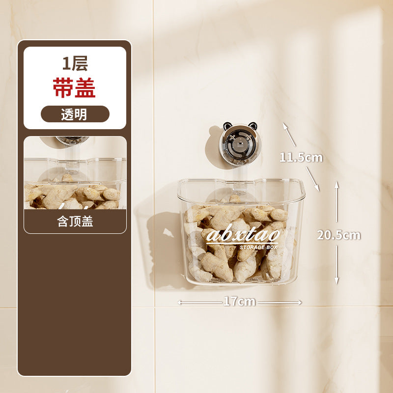 Kitchen Onion Ginger Garlic Storage Box Wall-Mounted Suction Cup Draining Rack Ginger Garlic Storage Artifact No-Drill Hanging Basket