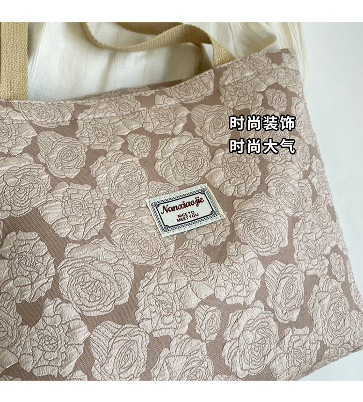 South Korea ins Unique Canvas Bag2024New Fashion Commuting Tote Bag Female College Student Class Shoulder Bag