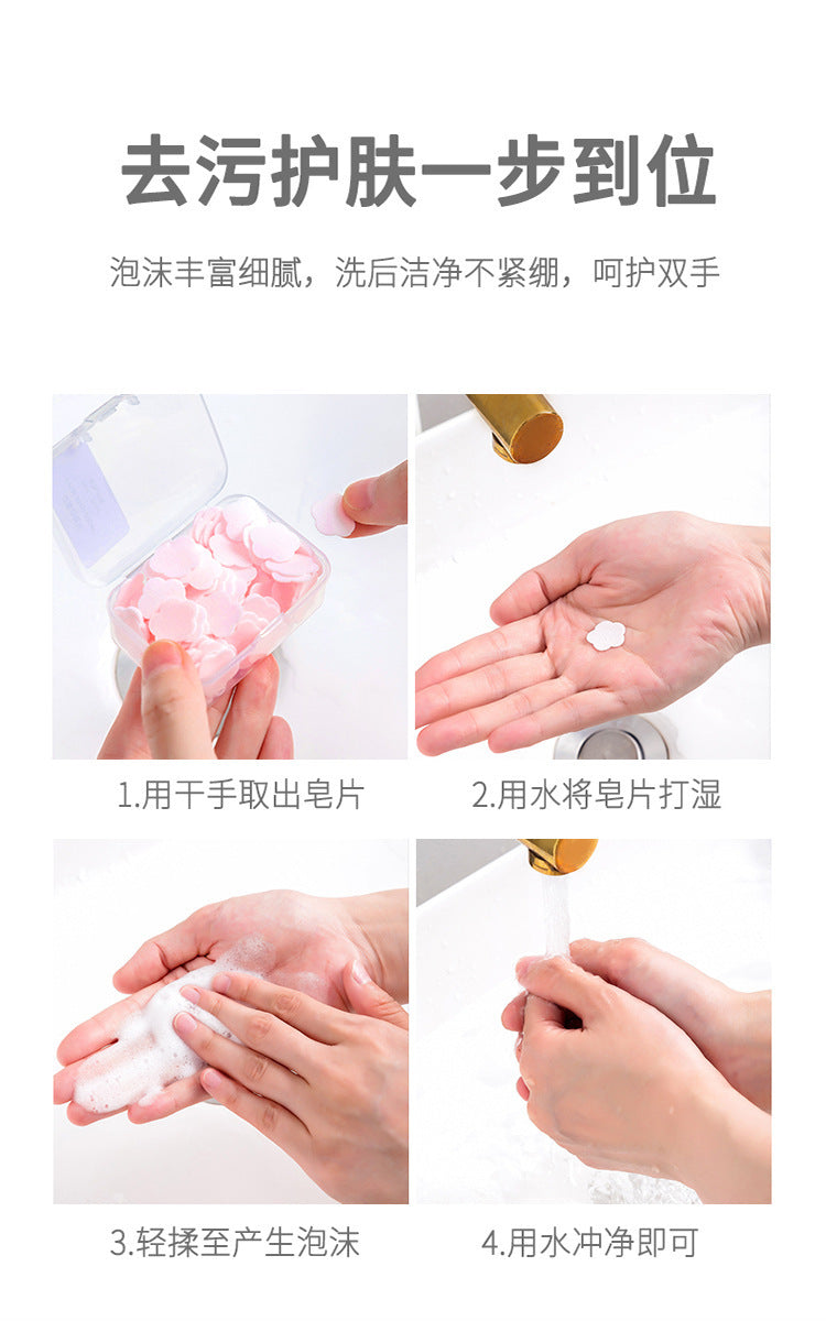 Portable Hand Washing Tablets Soap Paper for Students and Children, Disposable Travel Mini Petal Soap Tablets Boxed