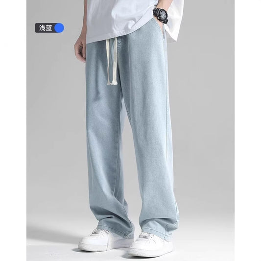 Vintage Jeans Men Summer Thin Loose Straight Versatile Trendy Brand Hong Kong Style Wide Leg Casual Long Pants
