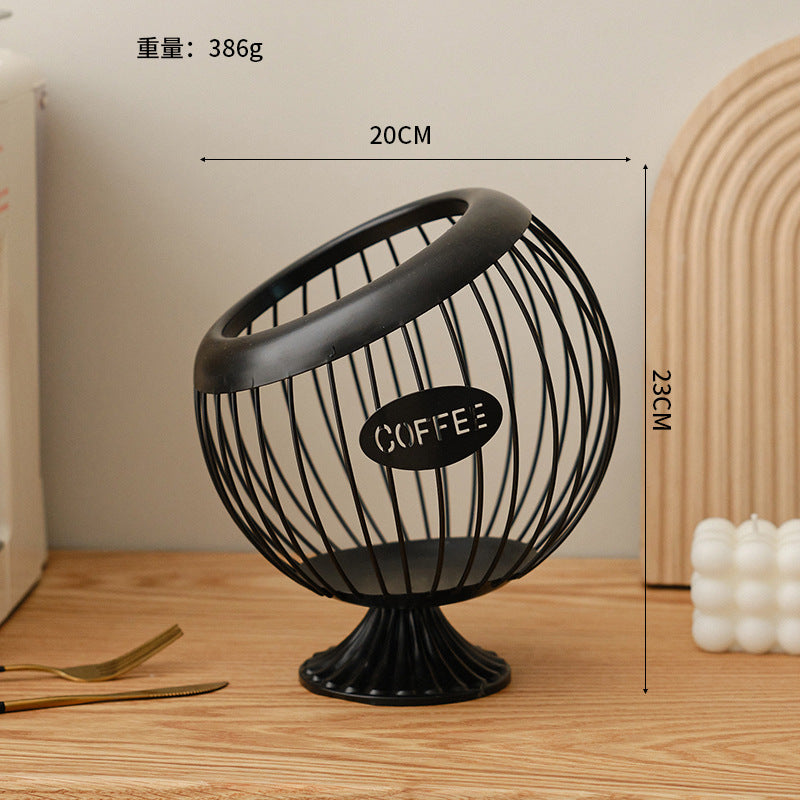 Cross-Border Iron Art Fruit Basket Coffee Capsule Storage Basket Desktop Decoration Coffee Table Snacks Dried Fruit Candy Storage