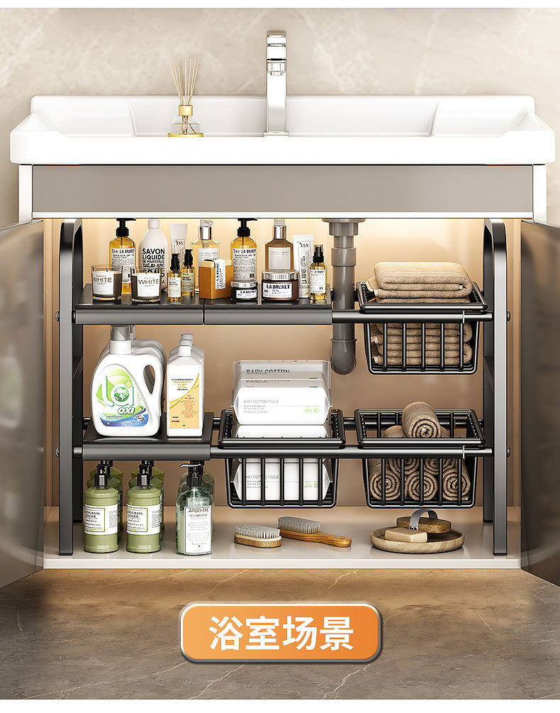 Carbon Steel Hot-Selling Telescopic Sink Storage Rack Cabinet Layered Organizer Wash Basin Kitchen Storage Dropshipping