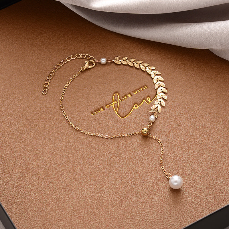 Korean Versatile Pearl Bracelet for Women ins Niche Style High-End Titanium Steel Bracelet Couple Bracelets Wholesale