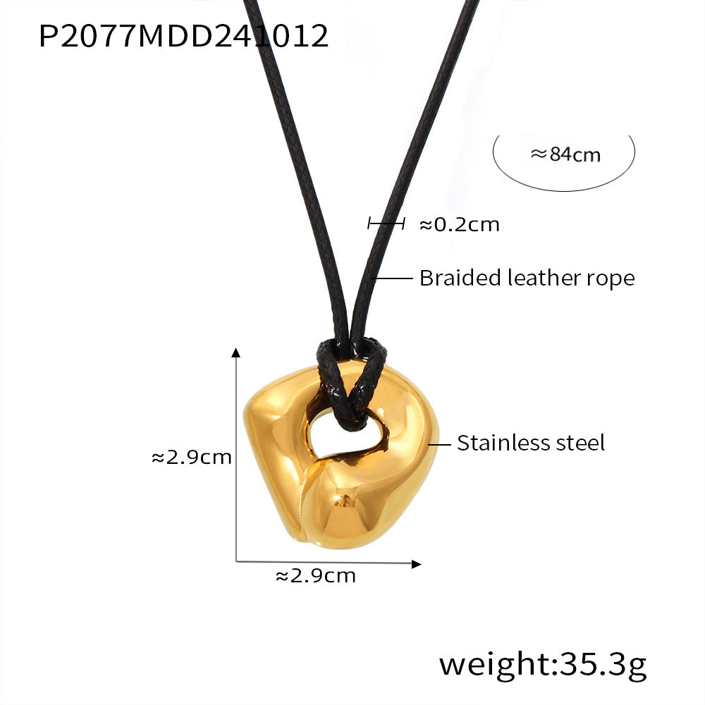 Mili Jewelry New Adjustable Leather Cord Necklace for Women Heavy Craft Curved Design Titanium Steel PVD Plating18k Genuine Gold In Stock