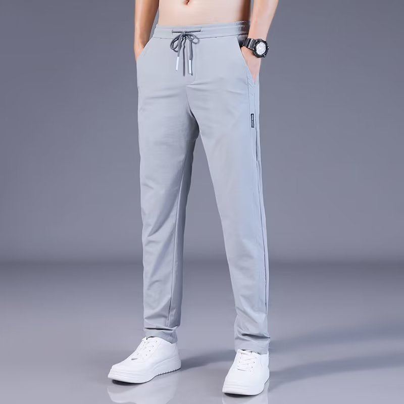 Summer Thin Casual Pants Quick-Dry Loose Plus Size Straight Pants Elastic Durable Sports Ice Silk Long Pants for Men