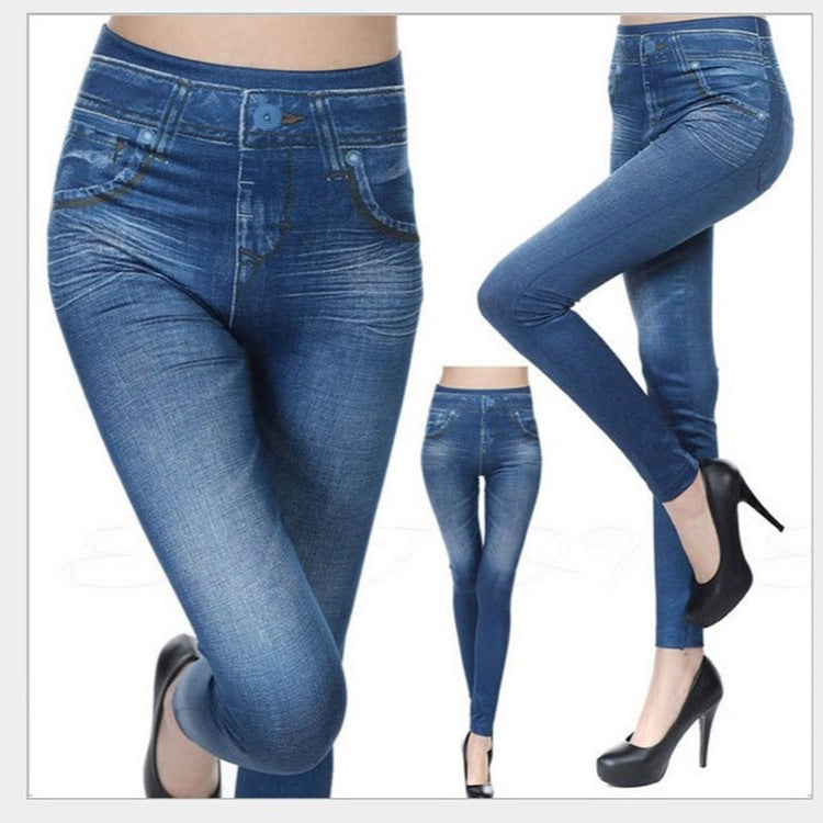 Yiwu Factory 3Color8Code tv Women's Imitation Denim Leggings Spring and Autumn High Waist Outer Wear One-piece Pants Cross-border Women's Pants