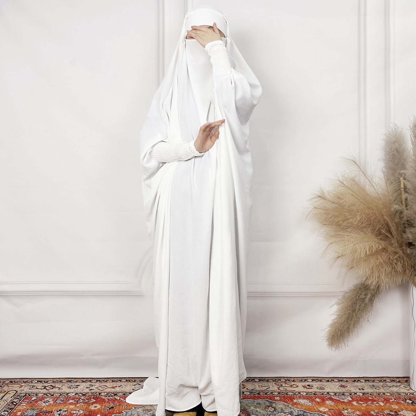 2024AliExpress Amazon Women's Dress Middle East Dubai One-Piece Solid Color Long Sleeve Prayer Robe