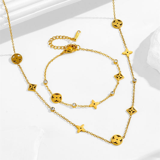 Titanium Steel Necklace Four-leaf Clover Presbyopia k Golden Simple Elegant High-End Stainless Steel Jewelry Non-Fading for Women Suit