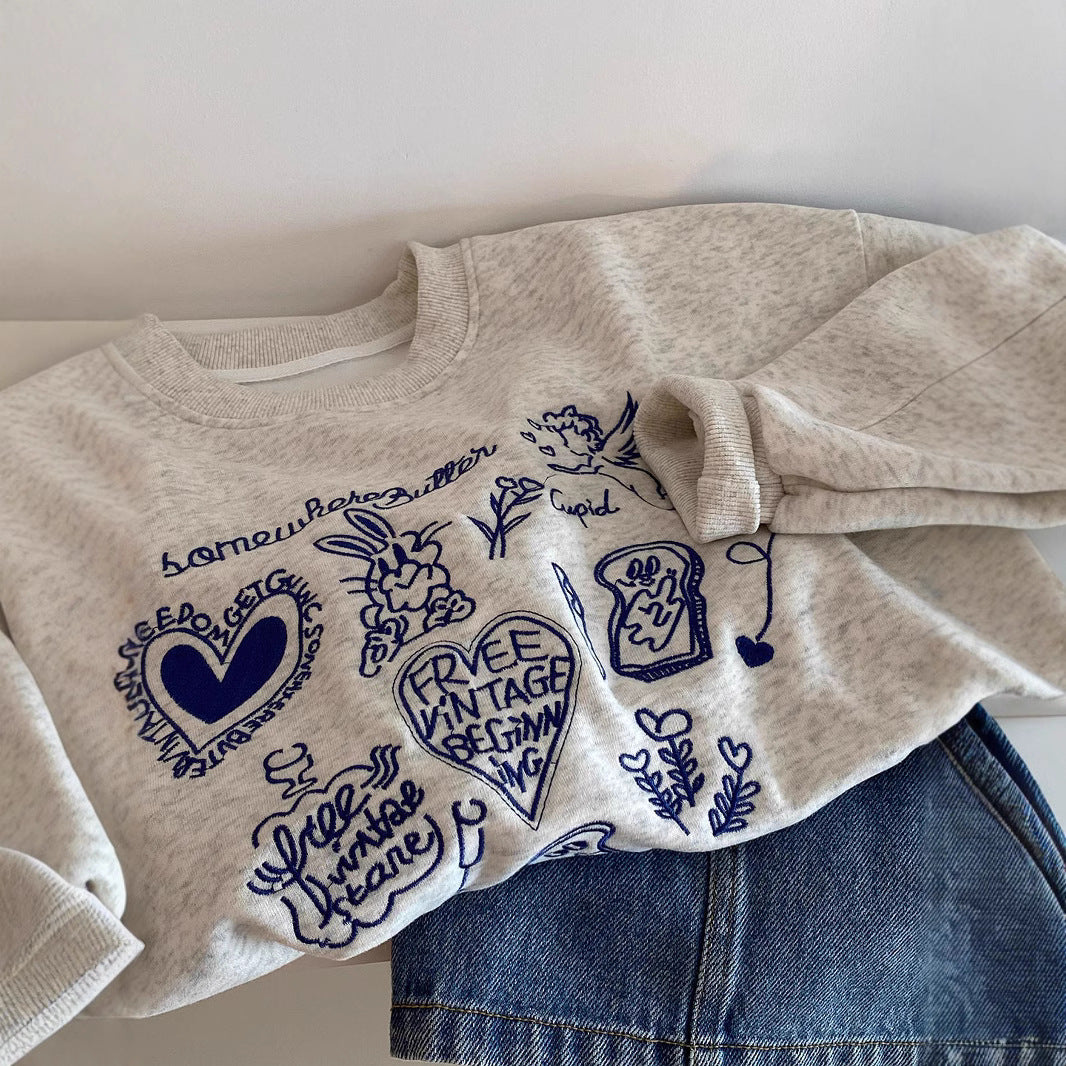 Brand Foreign Trade Cut Label Clearance Special Counter Withdrawal American High Street Fun Casual Pattern Print Crew Neck Sweatshirt