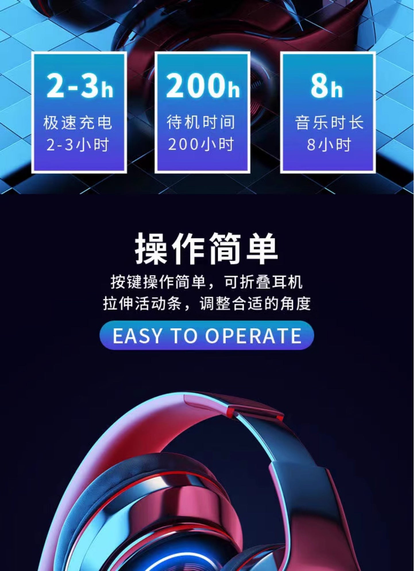 Cross-border Hot-Selling Glowing Bluetooth Headphones Over-Ear Heavy Bass Wireless Sports Gaming Gift Headset Manufacturer