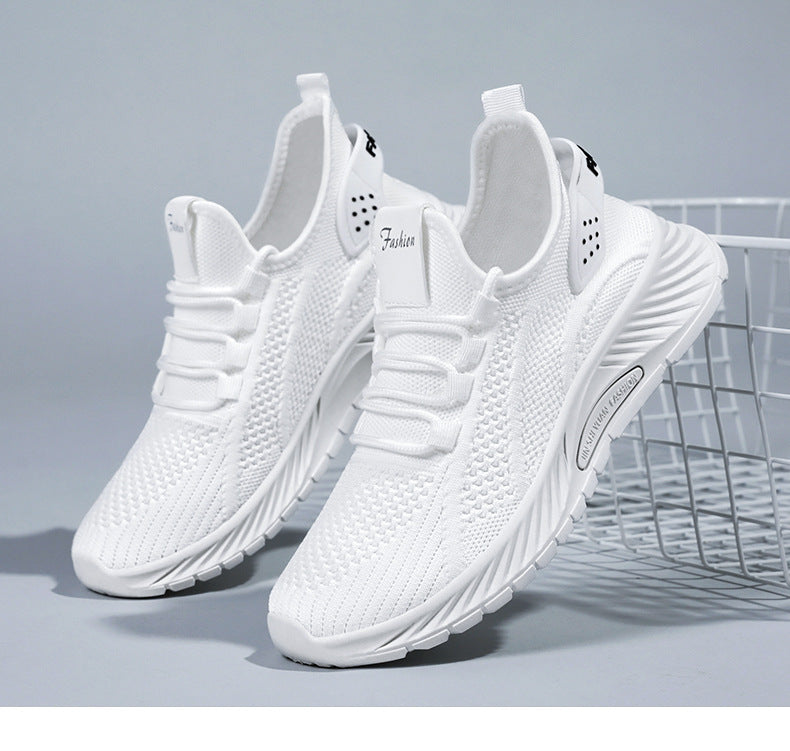 White Flyknit Soft Sole Running Shoes for Women, Summer New Versatile Lightweight Sneakers, Breathable Casual Sports Shoes