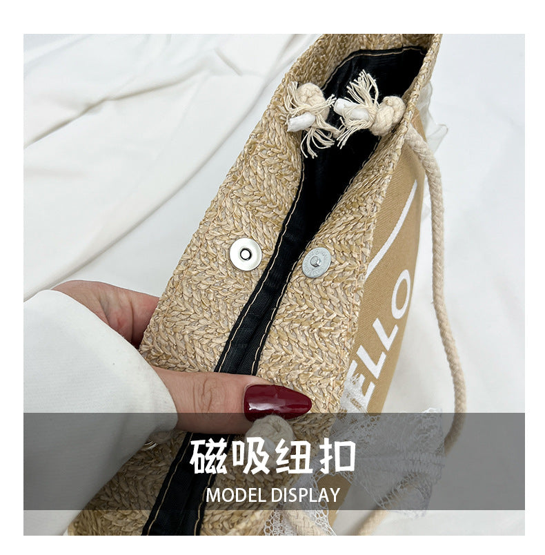 2025Large Capacity Elegant Korean Style Bag for Women Linen Canvas Bag Fashionable Eco-friendly Shopping Bag Single Shoulder Casual Handbag