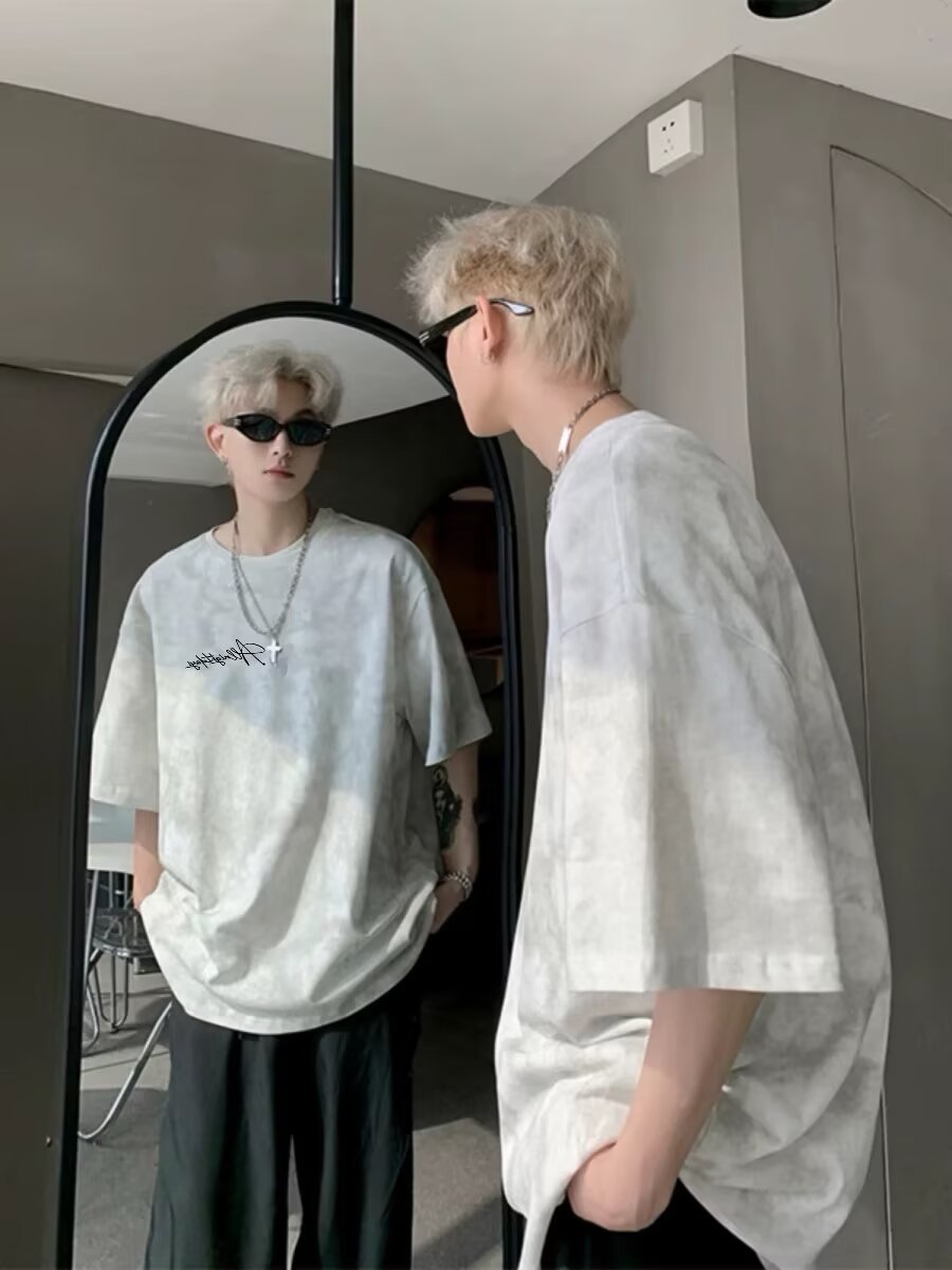 Hip Hop High Street Short Sleeve T T-shirt2025Summer Men oversize Loose Letter Print Trendy Brand Casual Sweatshirt