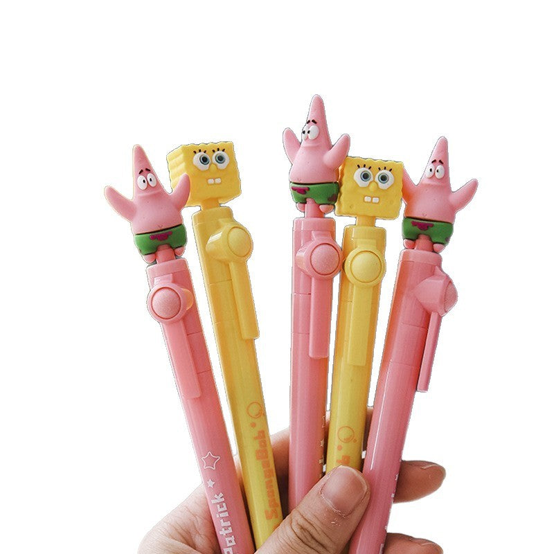 Factory Direct Sale Patrick SpongeBob SquarePants Rotating Pen Cute Gel Pen with Rotating Beads High-Value Student Stress Relief Pen