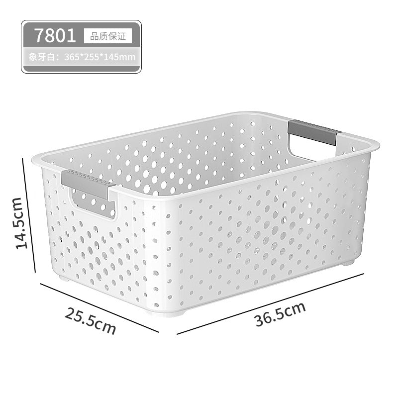 Japanese Style Kitchen Plastic Storage Basket Household Hollow Out Organizer Storage Box Handheld Bathroom Desktop Cosmetic Storage Basket