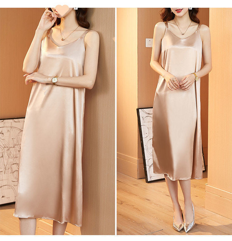 Lace Strap Dress Vest for Women, Inner Wear and Outer Wear, Spring and Summer New Loose Plus Size Silk Satin Collar Sleeveless