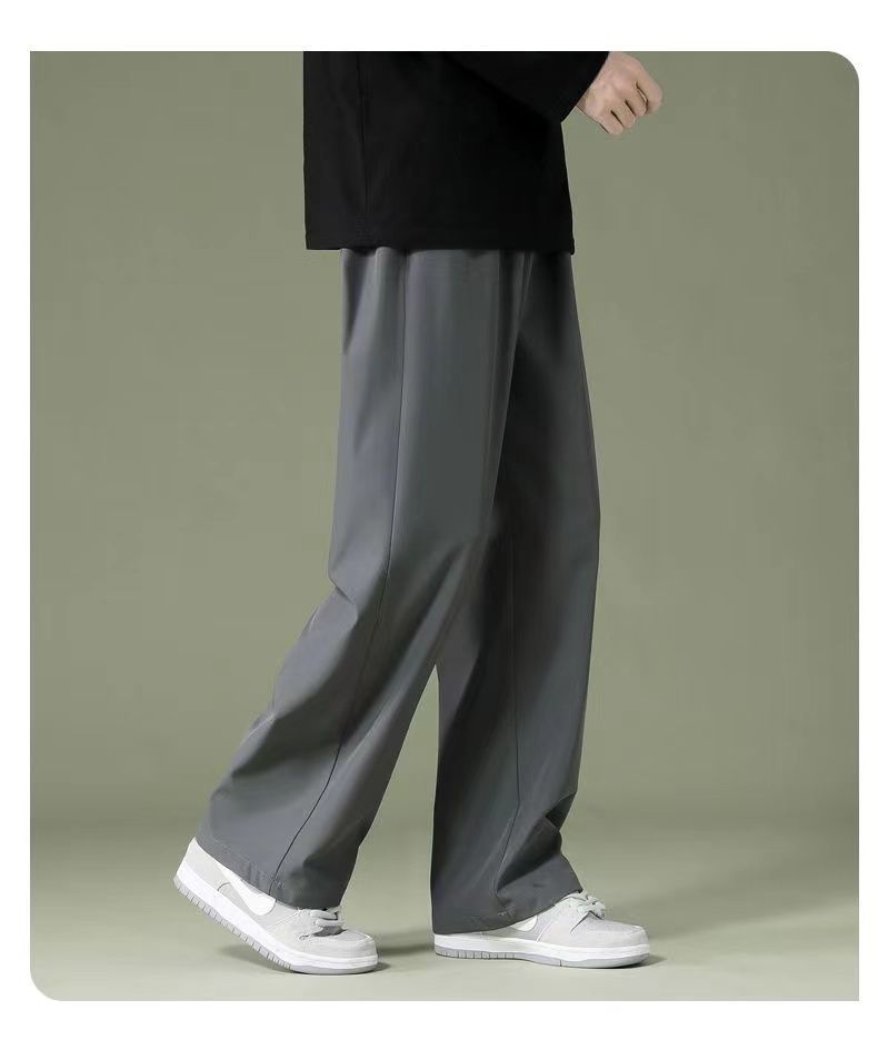 Summer Thin Pants Men Straight Pants Boys Trendy Versatile Loose Cropped Pants Students Summer Wide-Leg Casual Pants