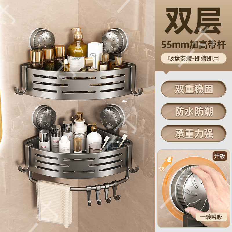 Suction Cup Triangle Basket Storage Rack Bathroom Toilet Wall-Mounted Organizer Rack Washroom Sink Corner No-Drill Organizer