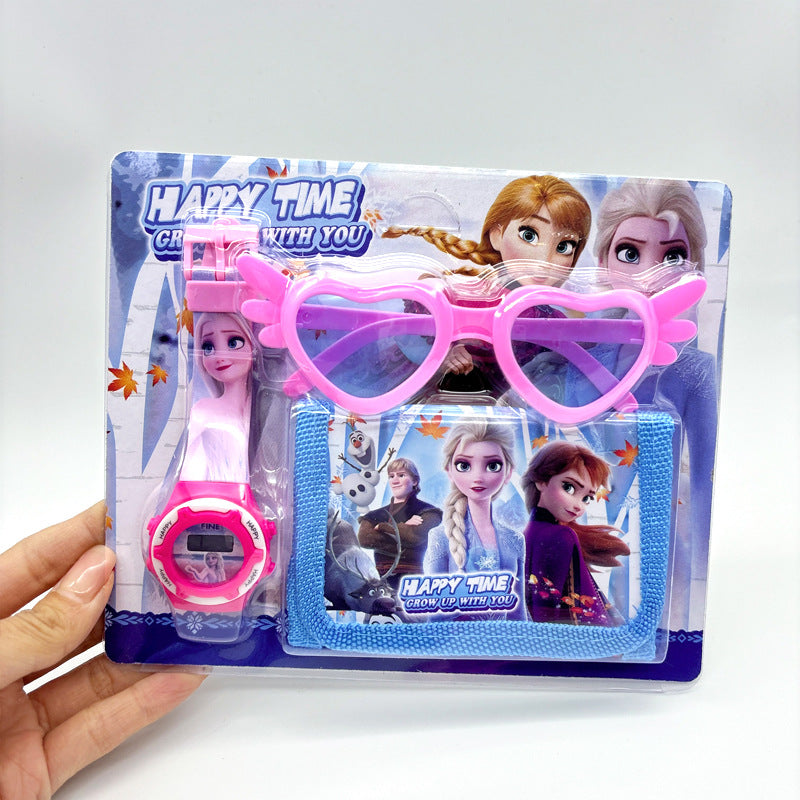 Cross-Border Children's Cartoon Electronic Watch Glasses Wallet Watch Set Kindergarten Kids Gift Prize Toy Watch
