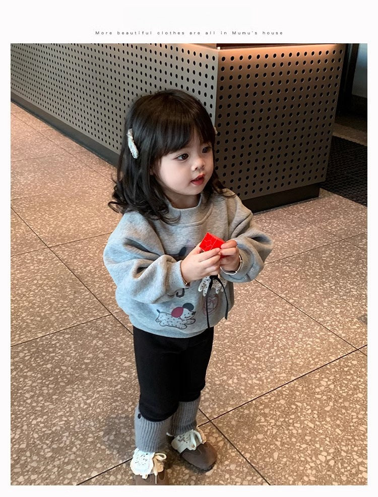 Sweet Little Girl Fleece Sweatshirt New Winter Outfit for Little Girls Korean Style1-8Two-piece set with integrated fleece