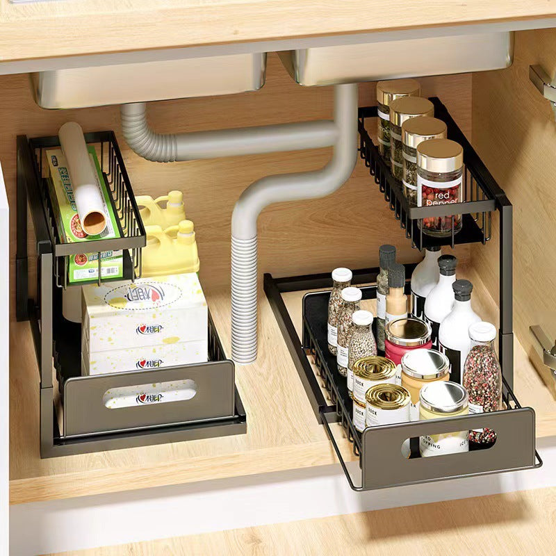 Cross-Border Kitchen Cabinet Storage Rack Under Sink Storage Organizer Pull-Out Drawer Basket Organizer Rack Detachable