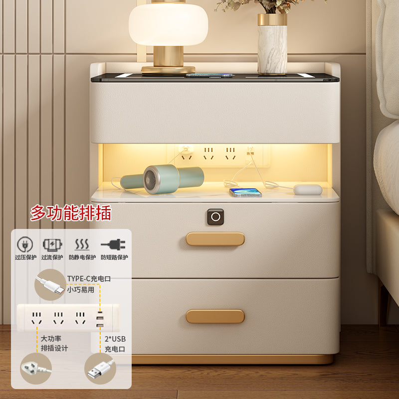 Smart Bedside Table2024New Simple Modern Solid Wood No-Installation Bedroom Home Multi-Functional Rock Slab Bedside Table
