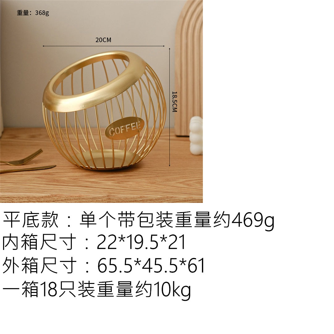 Cross-Border Iron Art Fruit Basket Coffee Capsule Storage Basket Desktop Decoration Coffee Table Snacks Dried Fruit Candy Storage