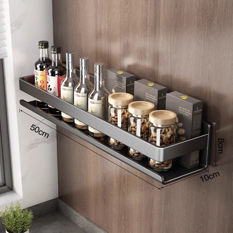 Wall-Mounted Stainless Steel Kitchen Storage Rack Multi-Functional Organizer Tool No-Drill Hanging Rack Spice Rack