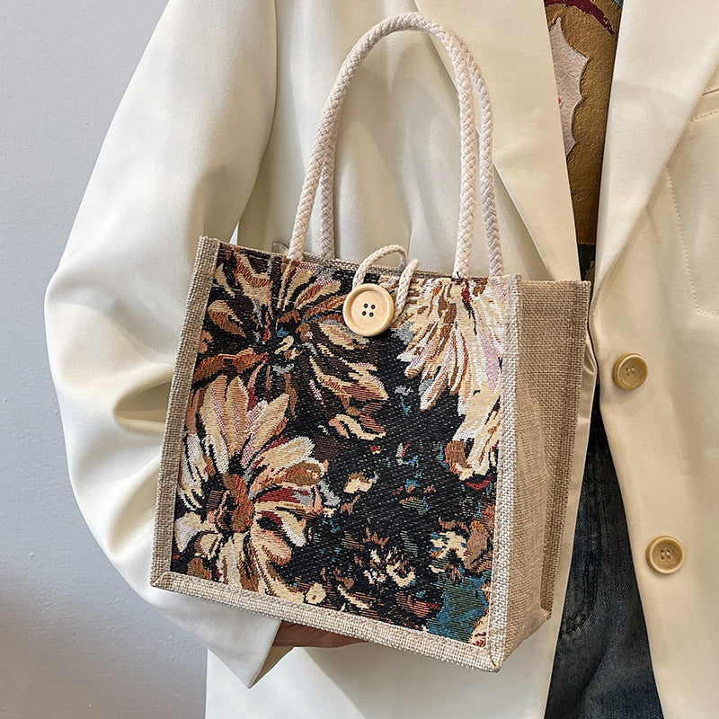 Student Korean Style Handbag Women Fashion Linen Lunch Bag New Japanese Style ins Canvas Tote Lunch Box Bag