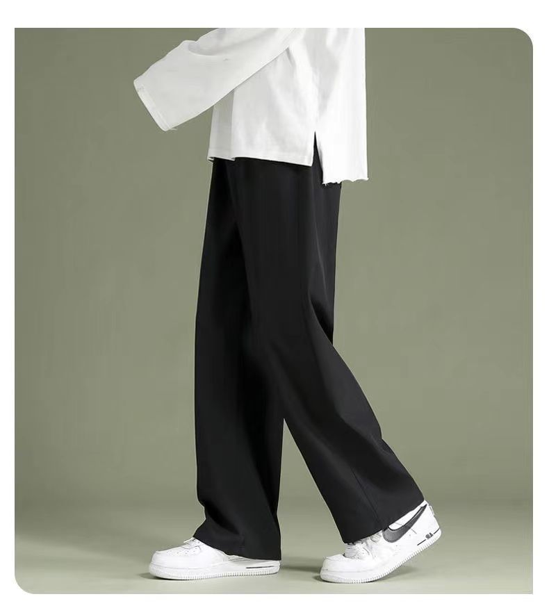 Summer Thin Pants Men Straight Pants Boys Trendy Versatile Loose Cropped Pants Students Summer Wide-Leg Casual Pants