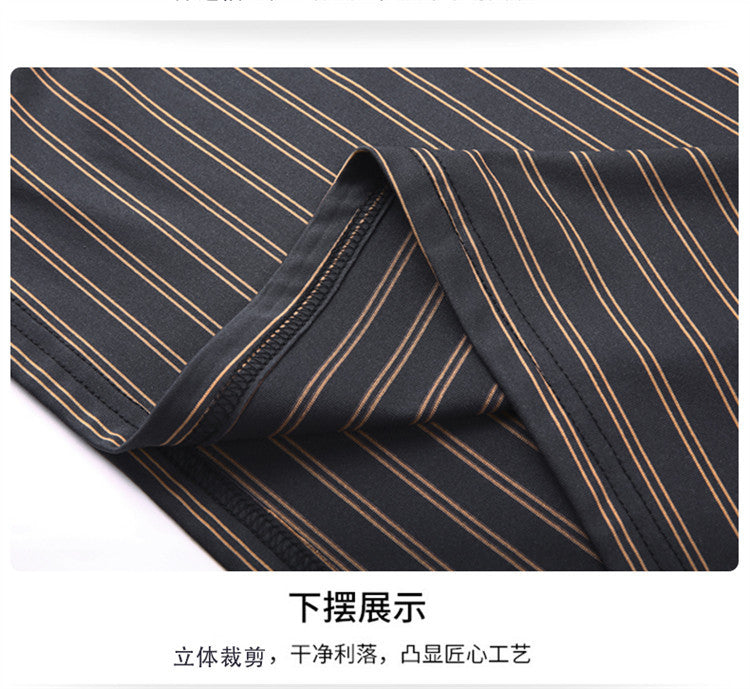 Autumn Men's Long Sleeve Cotton t Shirt for Middle-aged Dad Autumn Outfit with Turn-down Collar and Stripes POLO Base Layer Shirt T Grandpa's clothes