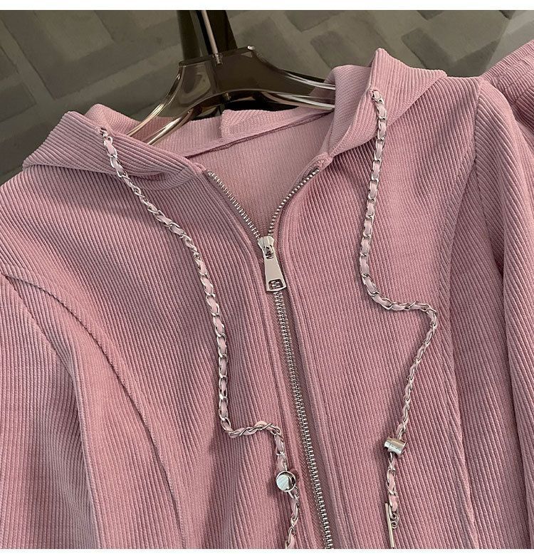 Casual Sports Suit for Women, Spring and Autumn New Loose Short Hooded Top with Draped Split Wide-Leg Pants Two-Piece Set