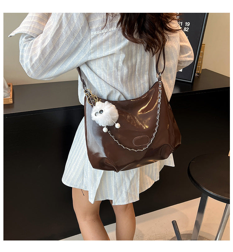 Summer Fashion Simple Casual Soft Surface Fresh Glossy Solid Color Large Capacity Commuter Shoulder Crossbody Bag2025New