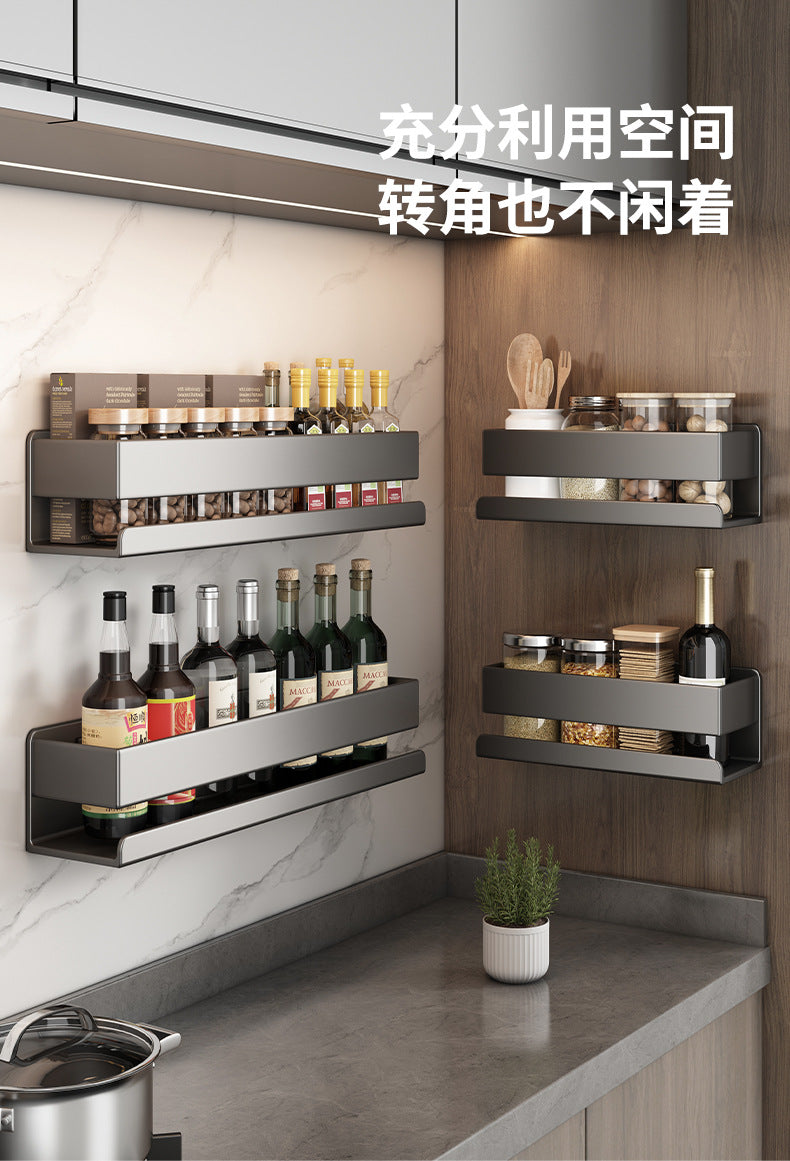 Kitchen Storage Spice Rack Wall-Mounted No-Drill Multifunctional Organizer for Wall Spice Jars Storage Rack