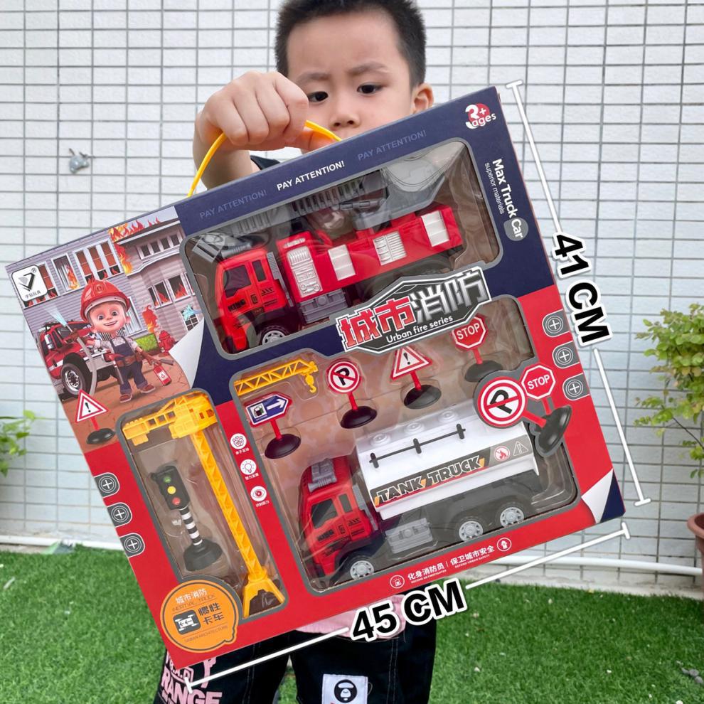 Durable Children's Toy Car Pull-Back Car Simulation Excavator Engineering Vehicle Fire Truck Airplane Model Boy's Gift