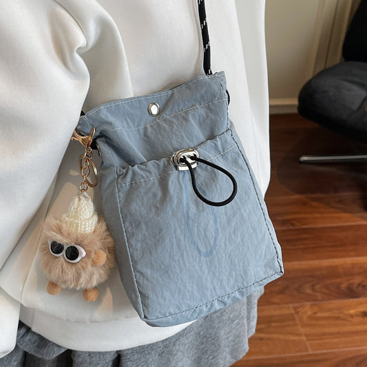 Internet celebrity ins Single Shoulder Crossbody Drawstring Small Bag2025Niche Fashion Lightweight mini Women's Nylon Phone Bag