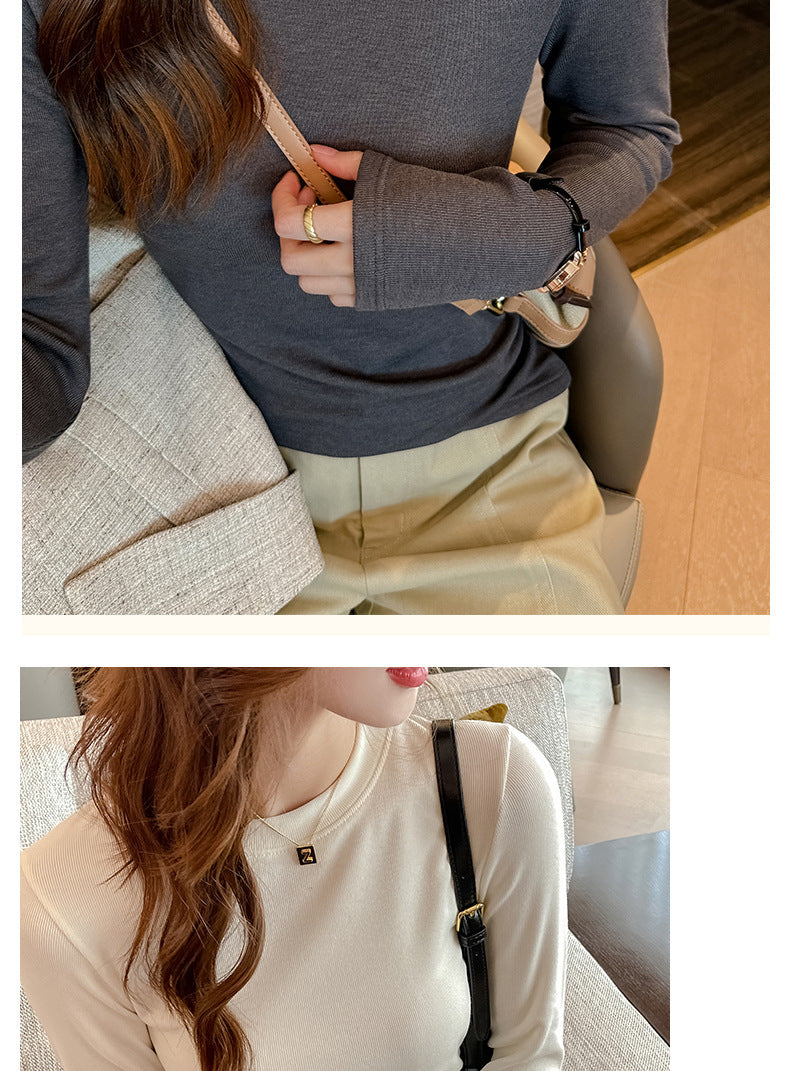 2025Early Autumn Top Outer Wear Round Neck Inner Wear Women's Fashionable White Long Sleeve t Women's Modal Base Shirt