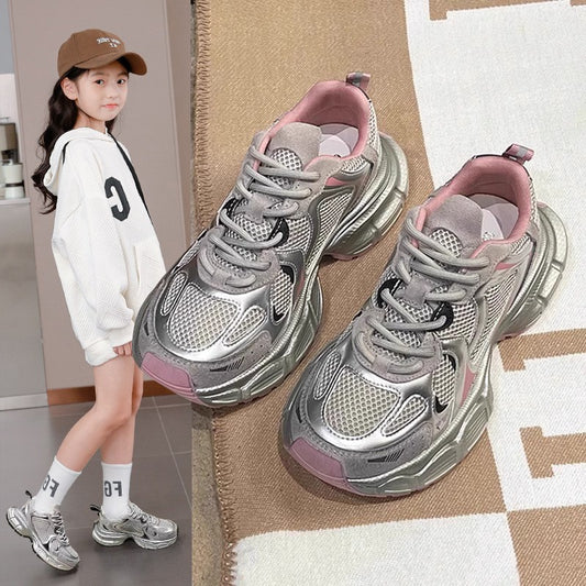 Girls' Dad Shoes Spring and Autumn New Style2024Children's Shoes Mesh Breathable Sports Shoes Medium and Large Children's Running Shoes