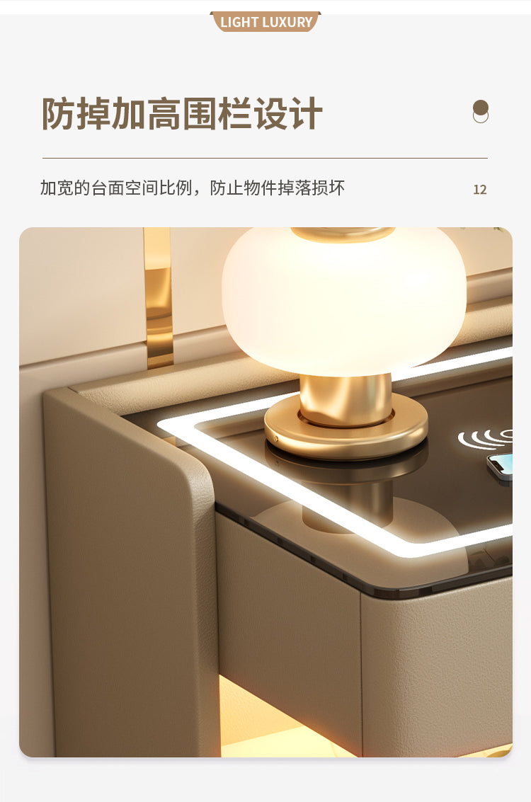 Smart Bedside Table2024New Simple Modern Solid Wood No-Installation Bedroom Home Multi-Functional Rock Slab Bedside Table