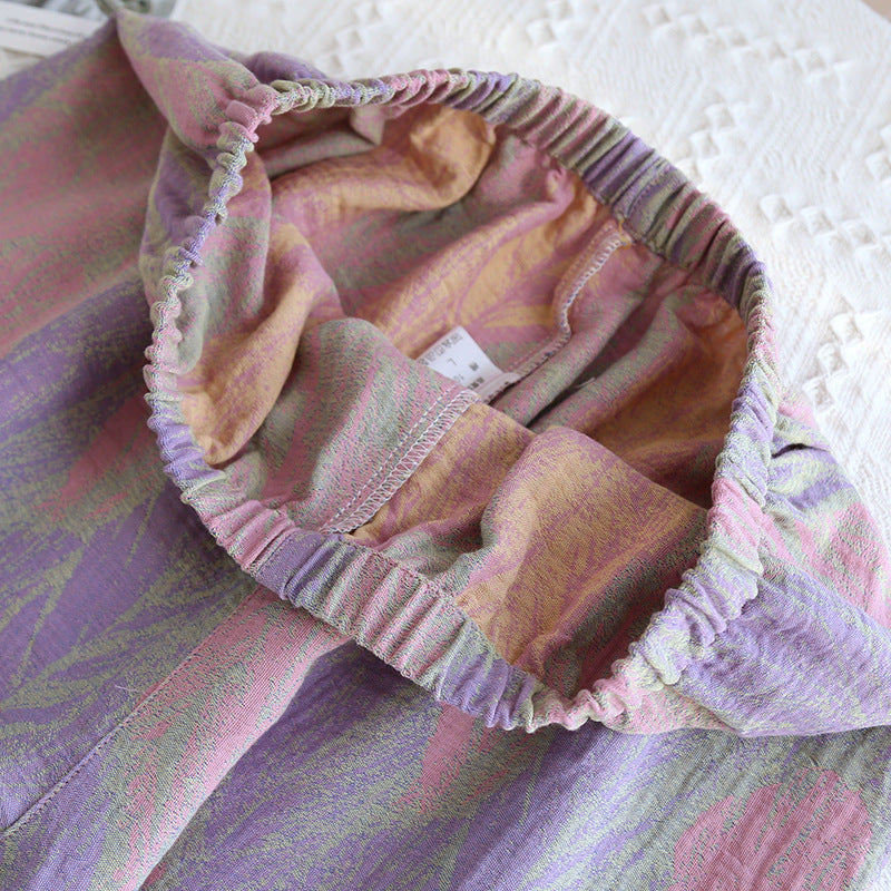 Yarn-Dyed Women's Thin Cotton Jacquard Feather Retro Chinese Style Spring Summer Homewear Loose Pajama Set Dropshipping