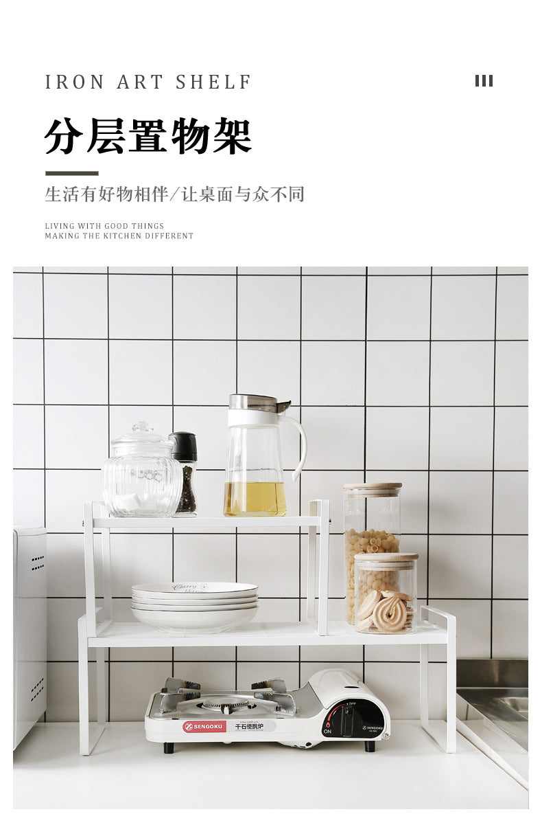 Cabinet Inner Layered Storage Rack Kitchen Countertop White Desktop Storage Rack Organizer Shelf for Seasonings, Bowls, Plates, and Cookware
