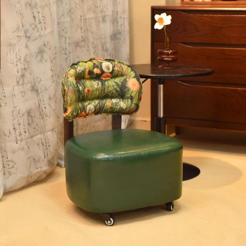 Home Small Stool Living Room Rocking Chair Solid Wood Backrest Rotating Caster Low Stool Entrance Shoe Changing Stool Foot Washing Stool with Wheels