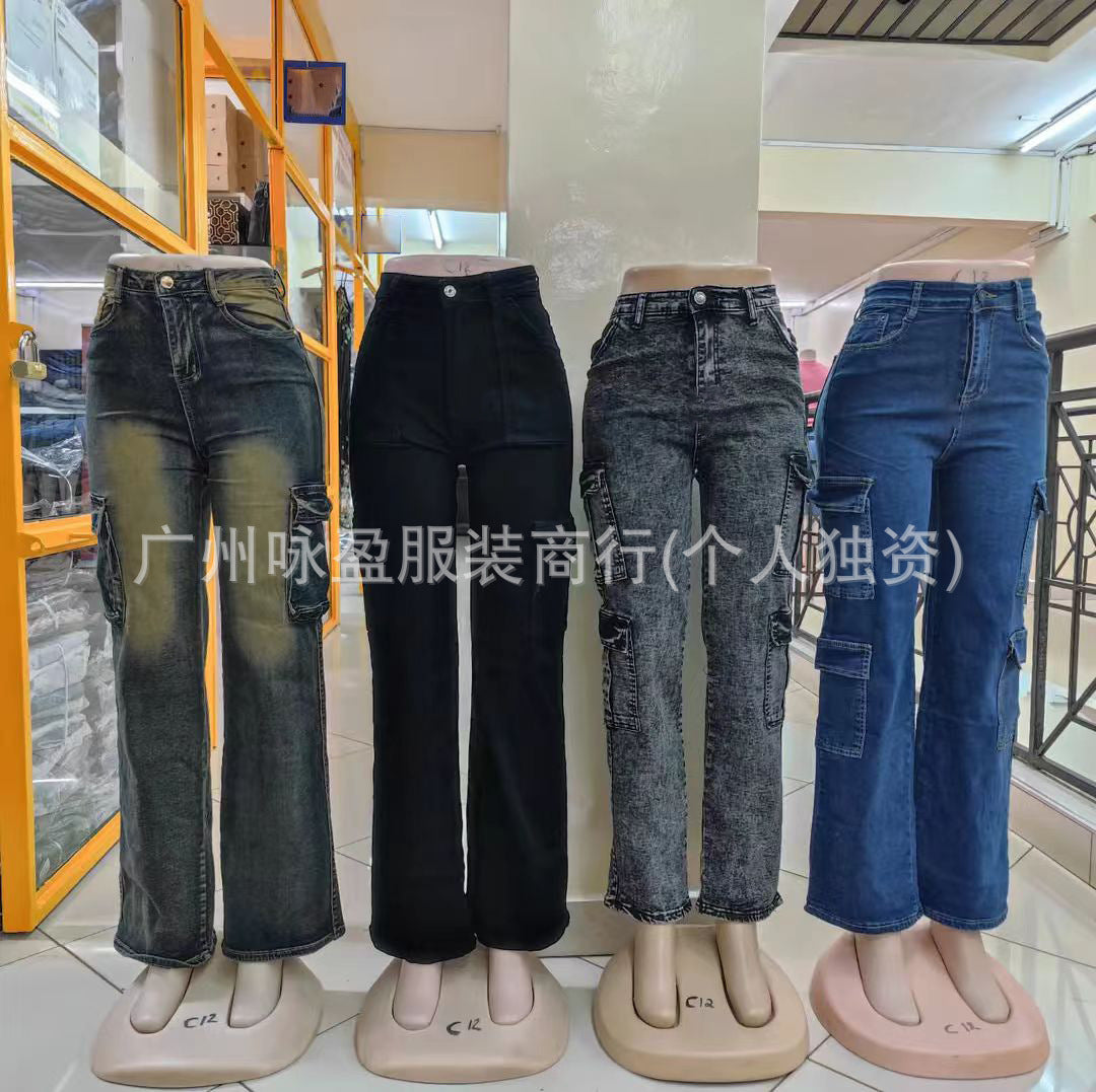 Simple pocket jeans Multi-pocket Women's Jeans Cargo Pants Wholesale cargo jeans