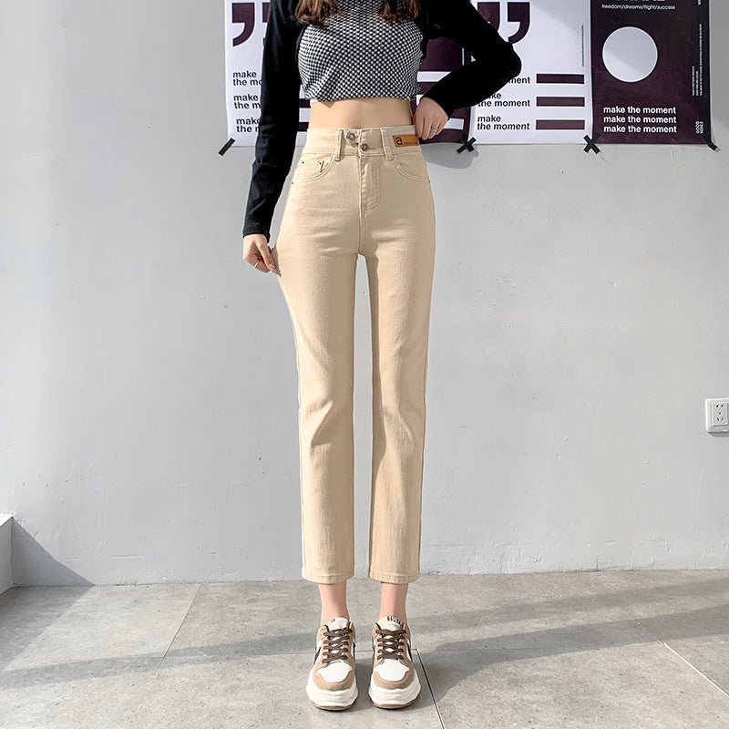 High Waist Gray Small Straight Jeans Women's Spring Clothes2025New Year's Slimming Asymmetric Cigarette Pants Nine-Tenths Length for Petite Figures