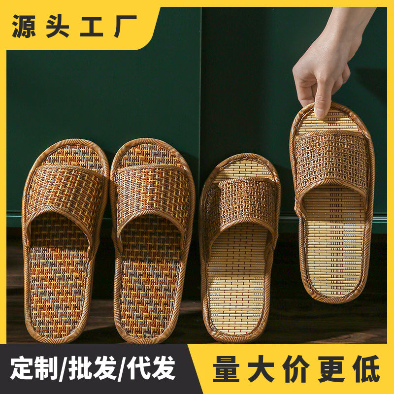 Home Rattan Grass Slippers for Women, Non-Slip Indoor Couple Slippers for Men and Women, Spring and Summer Bamboo Woven Sandals